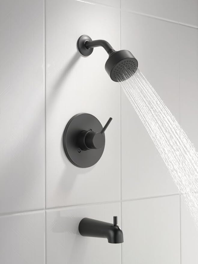 Delta Faucet Modern 14 Series Matte Black Shower Faucet, Tub and Shower Trim Kit with Single-Spray Touch-Clean Black Shower Head, Matte Black T14459-BL-PP (Valve Not Included)
