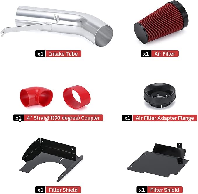 PTNHZ 4" Cold Air Intake Filter w/Heat Shield Kit Compatible - Image 3
