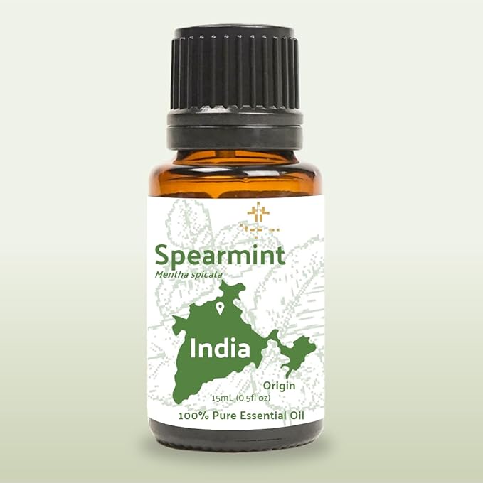 Spearmint Essential Oil - Direct from Essential Oils India - Steam Distilled - Aceite Esencial de Menta Verde for Aromatherapy, Massage, Diffuser, DIY Candle and Soap Making - 22lbs