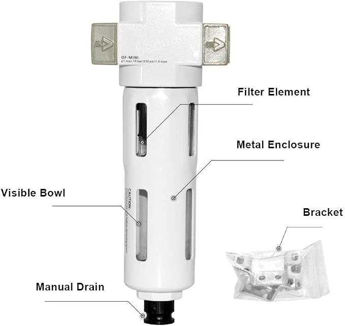 Beduan 1/2" Air in-line Compressed Particulate Filter, Moisture Water Trap - Image 3