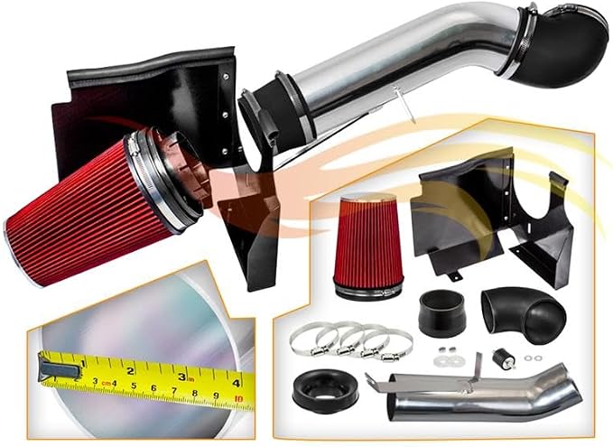Cold Air Intake System with Heat Shield Kit + Filter Combo RED Compatible - Image 2