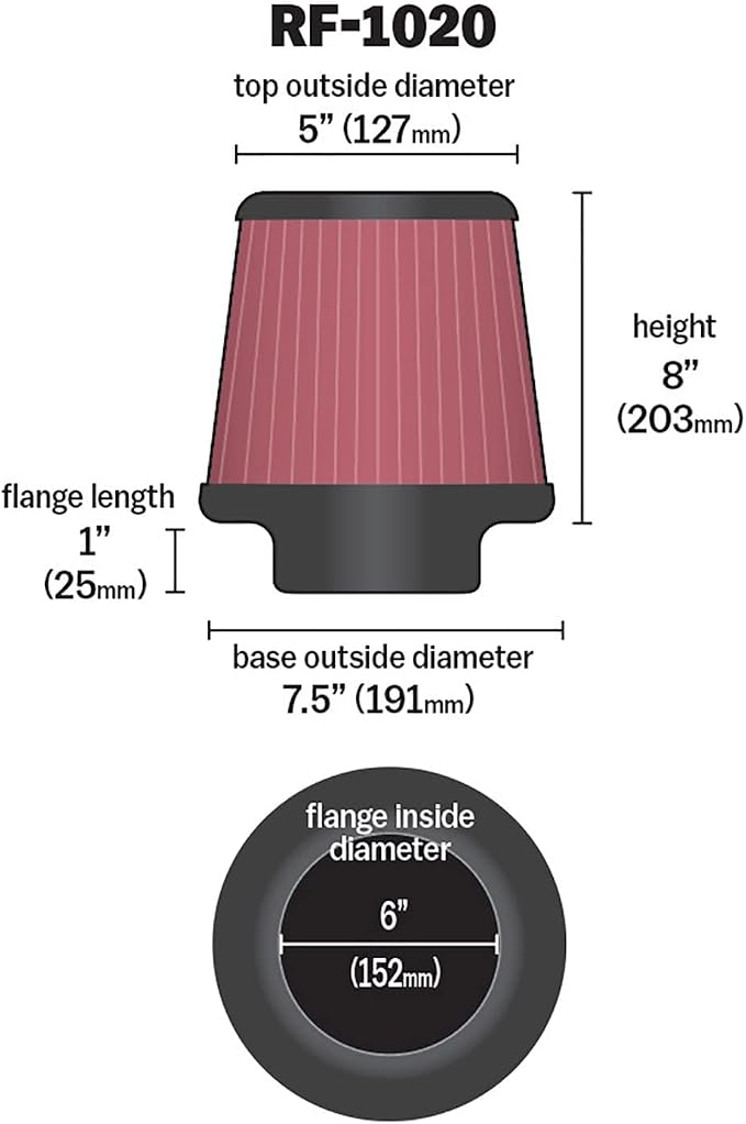K&N High-Flow Original Lifetime Universal Clamp-On Air Filter: High Performance - Image 2