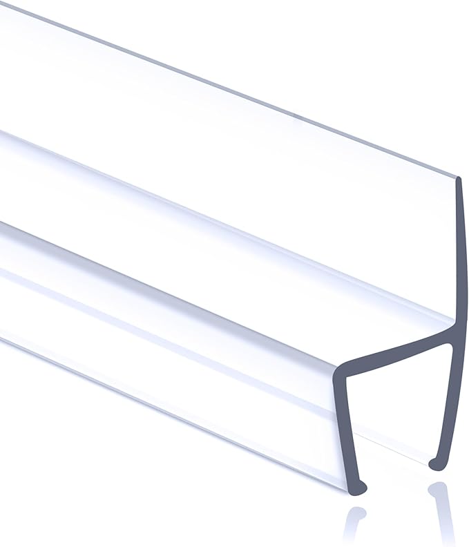 1/2" (12mm) Frameless Shower Door Seal – H-Type 8 Ft. (2.44m) Ultra-Clear Bottom & Side Drip Rail Sweep Strip, 1 Piece for Leak Protection, Water Control & Easy DIY Installation