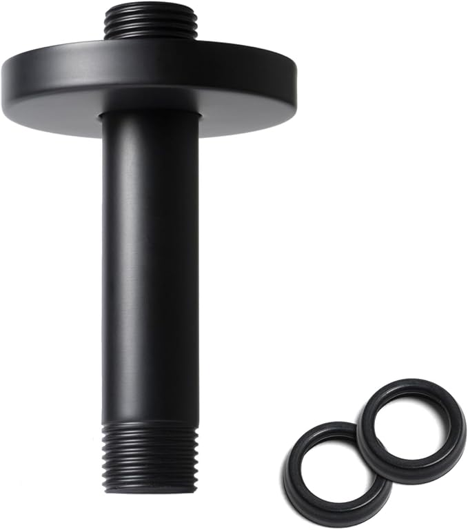 4 Inch Shower Arm with Flange, Ceiling Mounted Shower Head Extension Arm, 1/2 NPT Straight Arm for Rain Shower Head, Stainless Steel Shower Head Extension Replacement Pipe Arm, Black