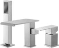 VEVOR Roman Tub Faucet, 3 Hole Waterfall Bathtub Faucet, Roman Bathtub Faucets Set with Shower Head & 1 Handle, Deck Mount Bath Tub Faucets Set for Adult Bathing, Brushed Stainless Steel, Drip-Free