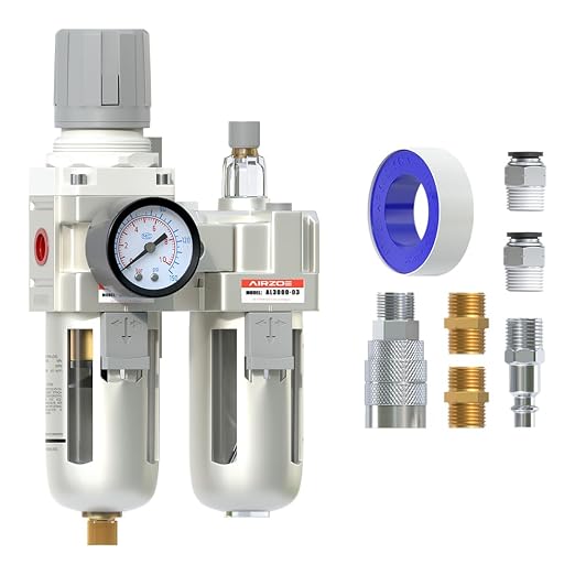 AIRZOE 3/8" NPT Compressed Air Filter Regulator Lubricator Combo, Air by AIRZOE