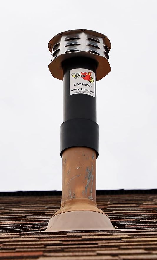 OdorHog Metal Cap Slip On Vent Stack Pipe Filter 6" Black ABS, Removes Outdoor - Image 6