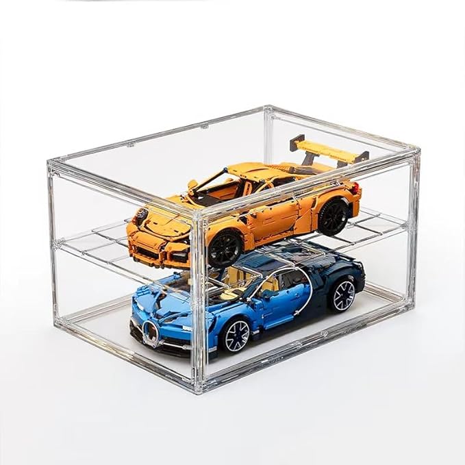 Extra Large 19.7"X14.6"X11.6" Acrylic Display Case with 1 Division Board, Clear Organizer Box Plastic Holder with Magnetic Door for Handbags, Purses, Boots, Figures, Book