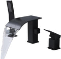Waterfall Roman Tub Faucet with Hand Shower, Deck Mount Tub Filler Bathtub Faucet with Sprayer, Single Handle Bathtub Faucet Set, Brass Widespread 3 Hole Bathtub Shower Faucet Set Matte Black