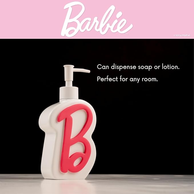 Collectibles Barbie Pink B Monogram Soap/Lotion/Hand Sanitizer Resin Pump Dispenser, 11.69 Ounces, (Officially Licensed Product) by Franco