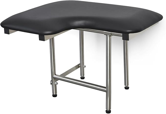 32" x 22.5" Black Padded Wall Mount Folding Right-Handed Transfer Bench Shower Seat with Legs, ADA Compliant