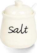 ONTUBE Ceramic Salt Bowl with Lid and Spoon 12oz (Beige)