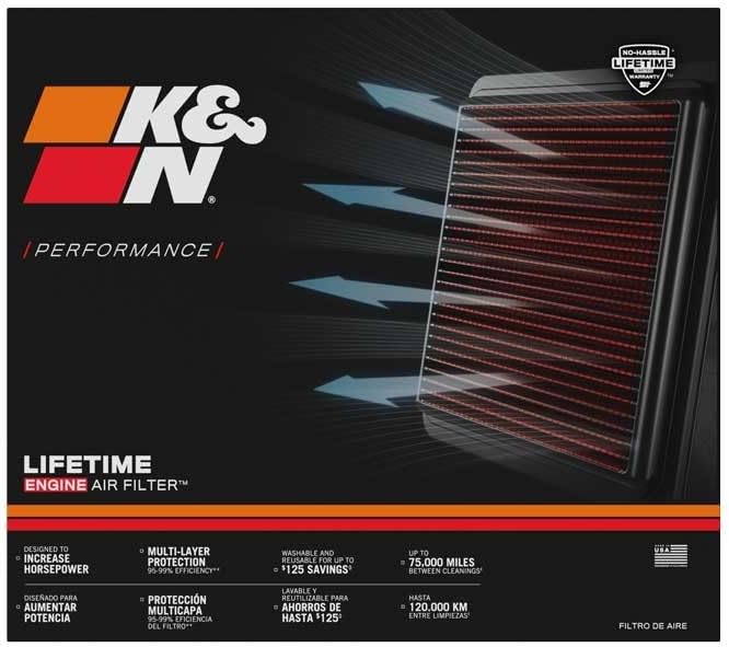 K&N Engine Air Filter: Reusable, Clean Every 75, 000 Miles, Replacement Car Air - Image 3