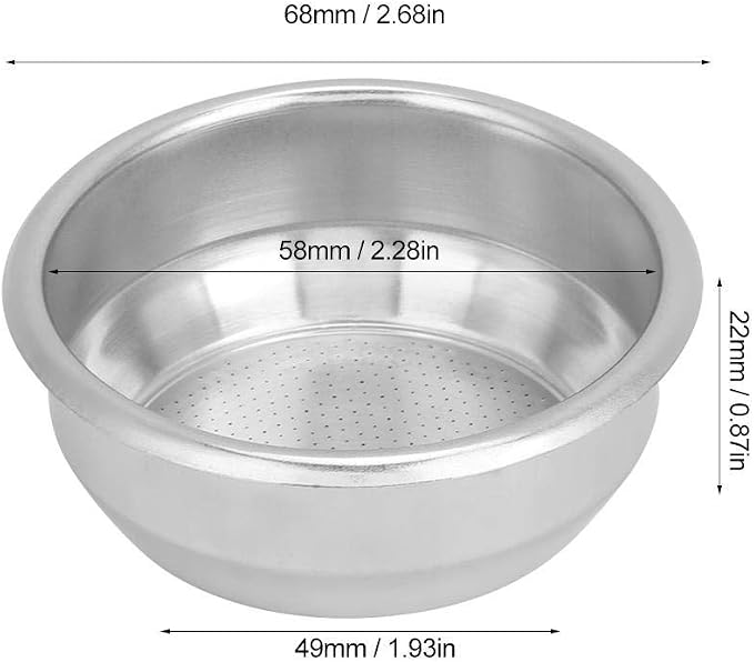 Fdit 58mm Stainless Steel Coffee Filter Basket Single Layer Double Doses Filter - Image 2