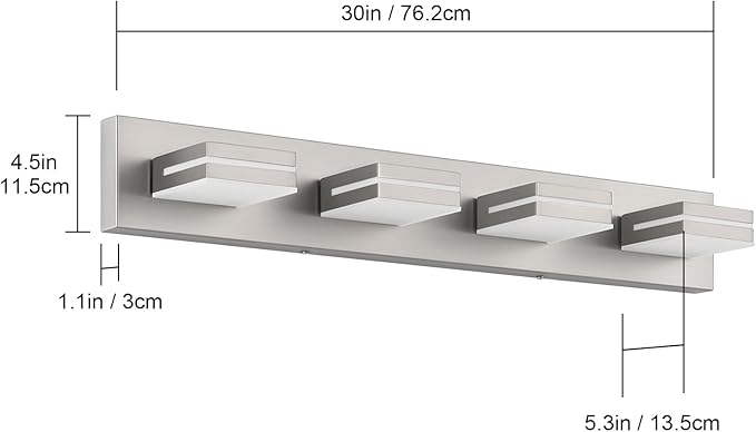 SineRise LED Modern Bathroom Vanity Light Fixtures (4-Light, 30-Inch), Brushed Nickel Modern Acrylic Bathroom Wall Lighting Fixtures Over Mirror (Cool White 6000K)