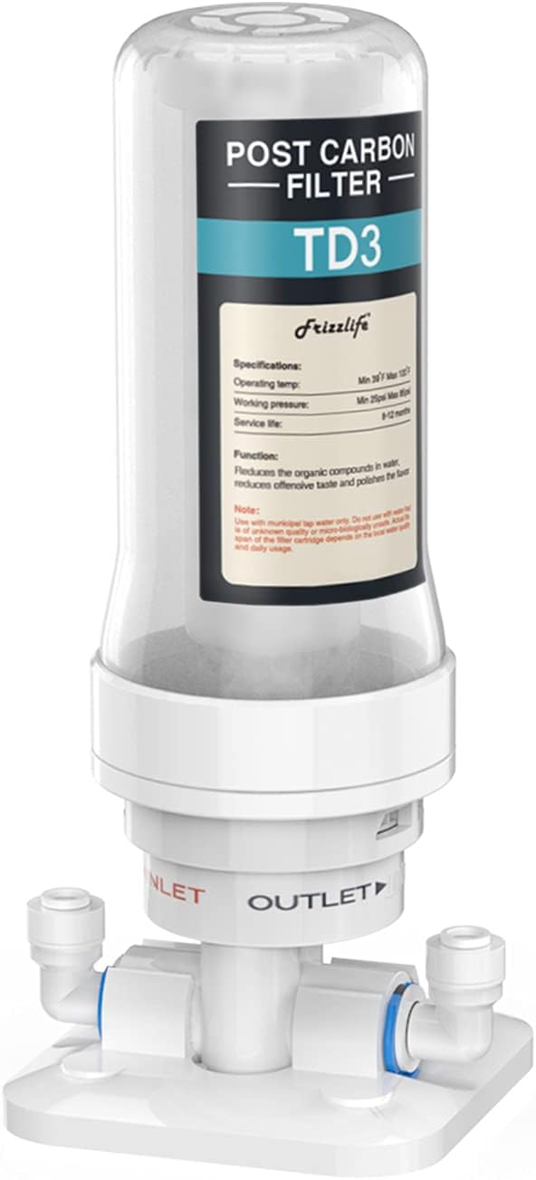 Frizzlife TD-3 Inline Water Filter, Fast Replacement Post Water Filter Removes by FRIZZLIFE