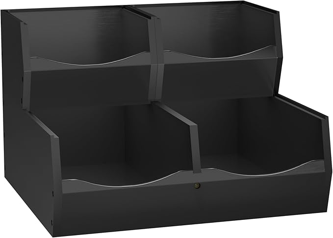 3 Set Bamboo Pantry Organizers and Storage, Open Front Vegetable Fruit Seasonings Stackable Storage Bins, Rustic Stacking Storage Bins for Pantry, Office, Bedroom, Kitchen Counter Organizer (Black)