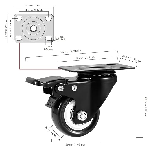 2" Swivel Casters Set of 4, Heavy Duty Locking Casters - Image 2