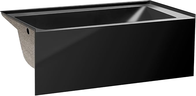 Fine Fixtures Acrylic, Fiberglass Alcove Soaking Bathtub with Integral Apron Front in Glossy Black - Left Hand Drain, 54" x 30"