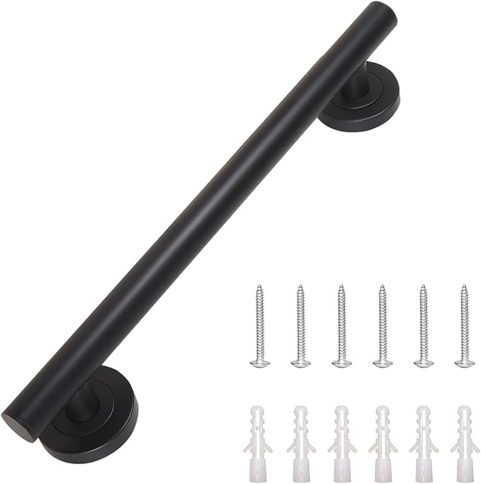 Lava Odoro Shower Grab Bar, Modern Stainless Steel Handicap Grab Bar for Bathtubs and Showers, Shower Safety Bar for Seniors Disabled, ADA-Compliant (Matte Black, 24 Inch)