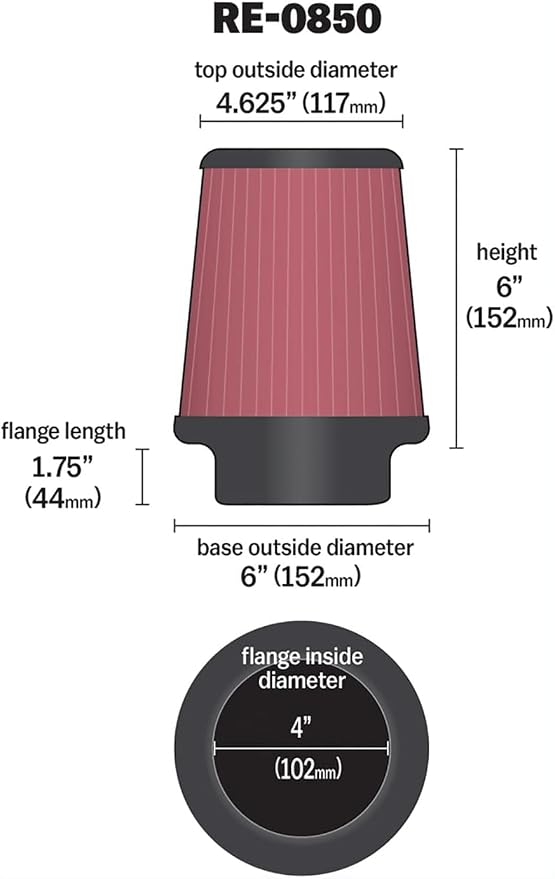 K&N High-Flow Original Lifetime Universal Clamp-On Air Filter: High Performance - Image 2
