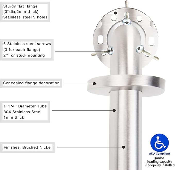 Stainless Steel Bathroom Safety Shower Grab Bar, Anti Slip Bathtubs Grab Bars,Toilet Assist Saft Handle Handrail ADA Compliant 500lbs for Handicap Elderly Senior (Brushed, 24 inches)