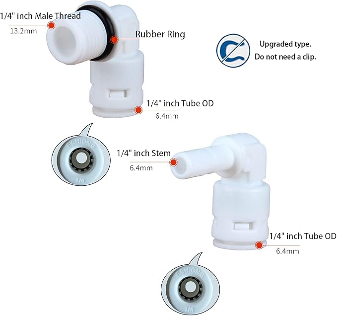 1/4" Inch Male Thread to Tube connector & 1/4" Stem elbow, NSF Certified - Image 2