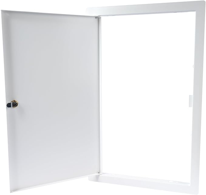 12" x 20" Lockable White Metal Access Panel. Service Shaft Door Panel with Key. Plumbing, Electricity, Heating, Alarm Wall Access Panel for Drywall. Bathroom Services Access Hole Cover.
