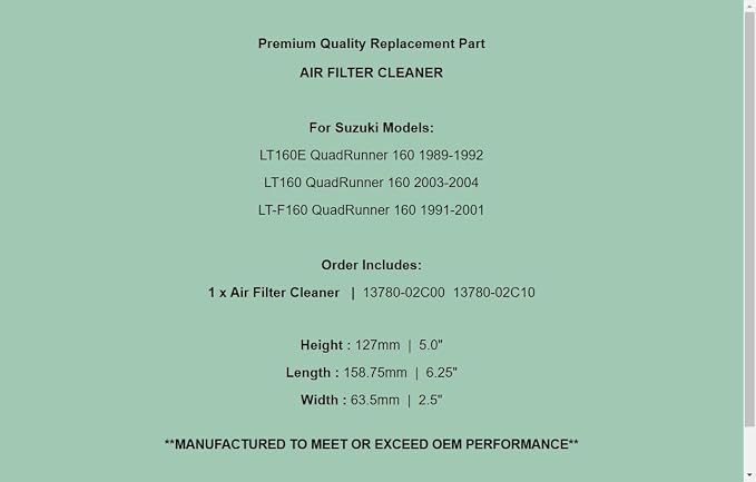 Generic Replacement 13780-02C00 Air Filter Cleaner - Image 7