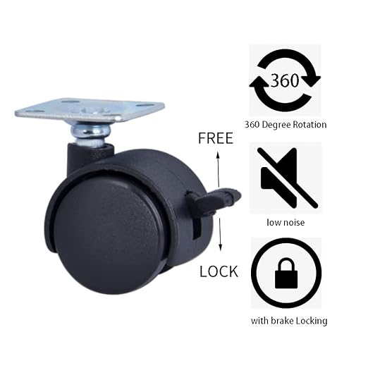 Black Plastic Caster Wheels 2 inch Locking Small Casters Set of 4 - Image 6