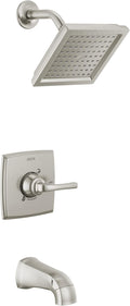 Delta Geist 14 Series Square Bathtub and Shower Faucet Set, Brushed Nickel Shower Head and Handle Set, Valve Trim Kit, SpotShield Brushed Nickel 144864-SP (Valve Included)