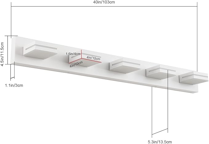 SineRise LED Modern Bathroom Vanity Light Fixtures (5-Light, 40-Inch, Dimmable), Matte White Modern Acrylic Bathroom Wall Lighting Fixtures Over Mirror (Cool White 6000K)