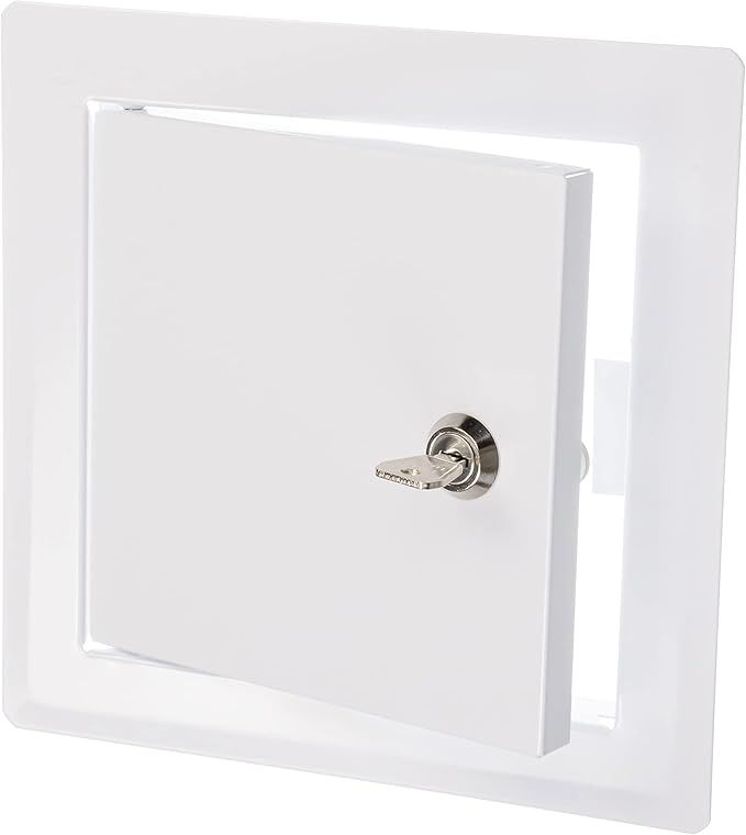 6" x 6" Lockable White Metal Access Panel. Service Shaft Door Panel with Key. Plumbing, Electricity, Heating, Alarm Wall Access Panel for Drywall. Bathroom Services Access Hole Cover.