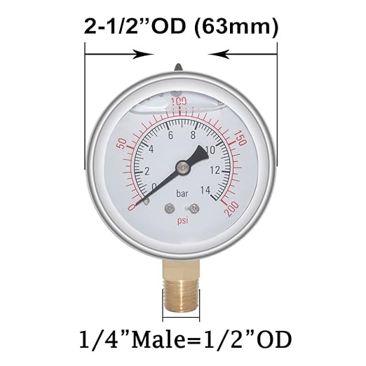 Joywayus Pressure Gauge 0-200 PSI Brass 1/4" NPT Male Thread Lower Mount - Image 2