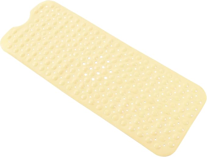 Anti-Slip Bathtub Shower mat, 39.3×15.7 inch（Approximately 100 × 40cm） Soft Oversized Machine Washable Non-Slip Bathtub mat with Drainage Holes, Bathroom Floor Suction Cup.（1-Opaque Light Yellow）