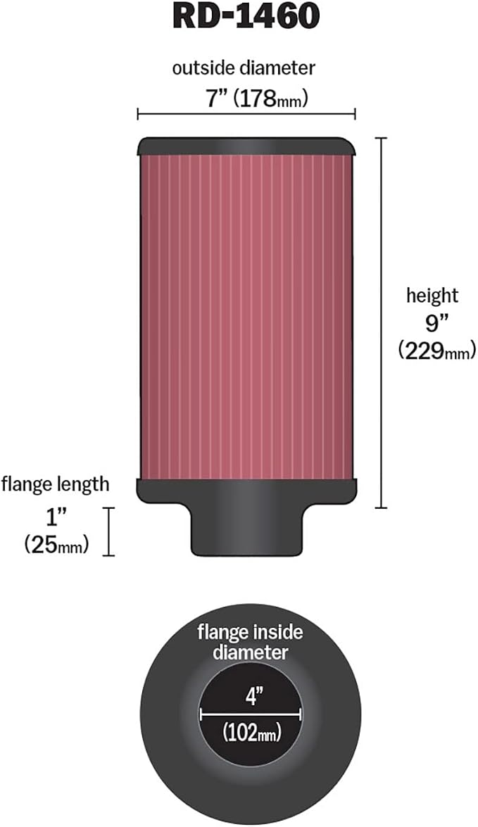 K&N High-Flow Original Lifetime Universal Clamp-On Air Filter: High Performance - Image 2