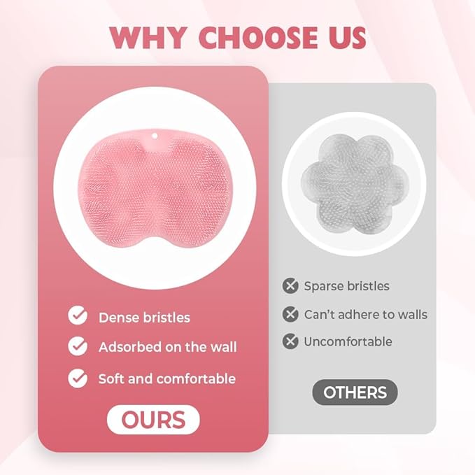 2026 New Silicone Shower Foot Scrubber Mat, Foot Back Cleaning Pad Back Washer Exfoliating Bath Wash Pad, Shower Foot Scrubber Mat with Non-Slip Suction Cups (Pink)
