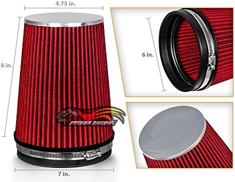 RED 6" 152 mm Inlet Truck Air Cone Replacement Performance Washable Clamp-On - Image 2
