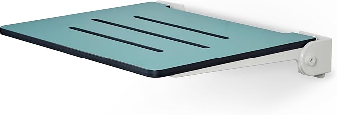 18 inch Silhouette Slimline Folding Wall Mount Shower Bench Seat, Teal Seat with White Frame