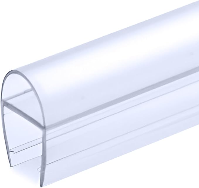 1/2" (12mm) Frameless Shower Door Seal – U-Type 8 ft. (2.44M) Ultra-Clear Bottom & Side Drip Rail Sweep Strip, 1 Piece for Leak Protection, Water Control & Easy DIY Installation