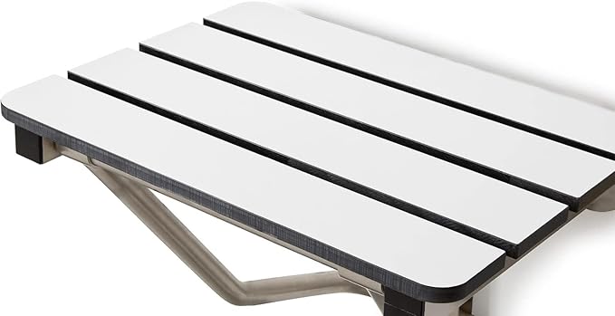 22" x 15" Phenolic White 3” Slats Folding Wall Mount Shower Seat Bench, ADA Compliant