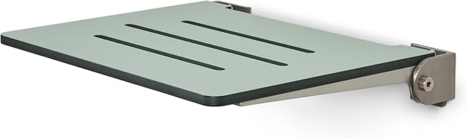 18 inch Silhouette Slimline Folding Wall Mount Shower Bench Seat, Sea Green Seat with Silver Frame