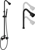 Matte Black Wall Mount Outdoor Shower Kit with Hand Held Spray Two Cross Handles with Adjustable Slide Bar Two Function Exposed Shower Faucet System