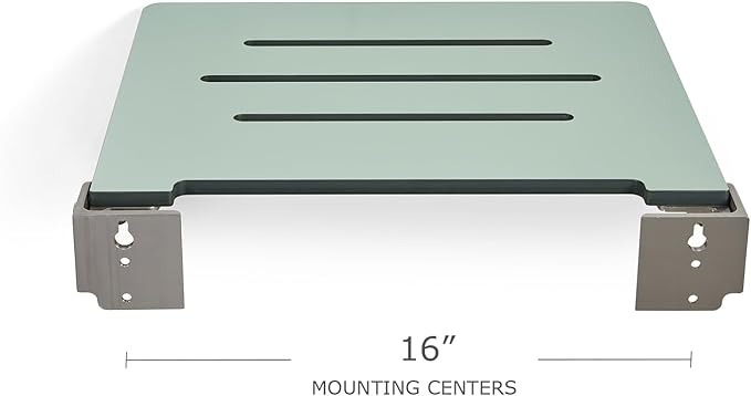 18 inch Silhouette Slimline Folding Wall Mount Shower Bench Seat, Sea Green Seat with Silver Frame
