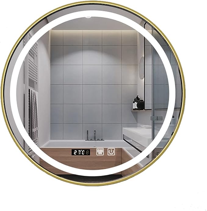 Round Wall Mirror LED Illuminated Bathroom Mirror by Unknown