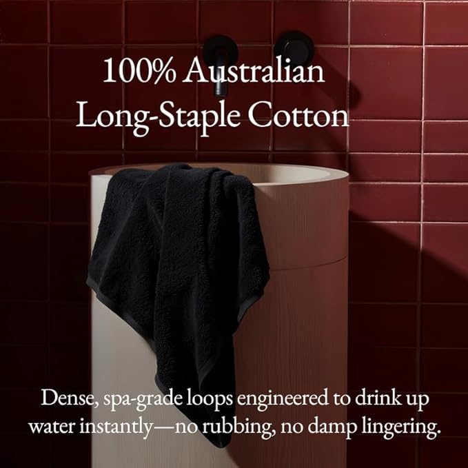 Italic Ultraplush 100% Australian Cotton Hand Towels - Set of 2 Luxury Hand Towels, Ultra Soft and Highly Absorbent 800GSM Towels for Bathroom,Shower, Hotel, and Spa (Black)