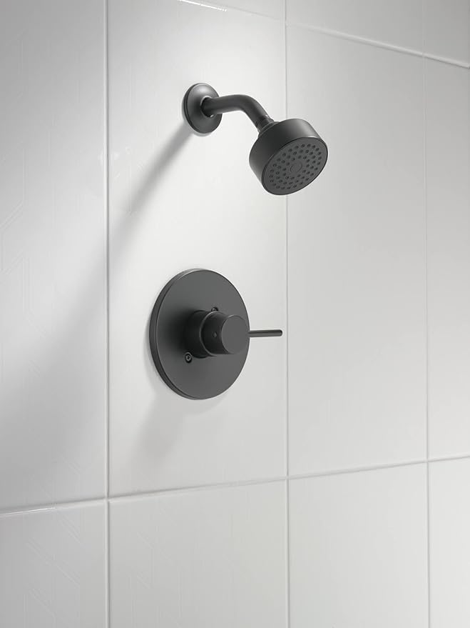 Delta Modern 14 Series Shower Faucet Set, Matte Black Shower Head and Handle Set, Valve Trim Kit, Matte Black T14259-BL-PP (Valve Not Included)