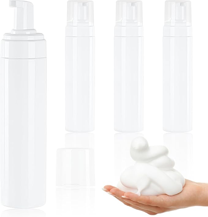 Foam Pump Bottle 8.5oz/250ml White Empty Foam Dispenser Bottle Travel Foaming Hand Soap Bottle Large Refillable Foaming Bottle for Shampoo Cleaning Traveling (4 Pack)