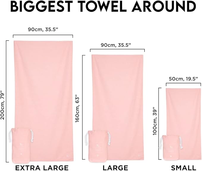 Dock & Bay Beach Towel - Quick Dry, Sand Free - Compact, Lightweight - 100% Recycled - Includes Bag - Essential - Pink, Extra Large (200x90cm, 78x35)