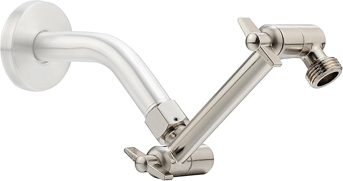 5 Inch Adjustable Shower Head Extension Arm With Locking Set Screw, Singing Rain Brass Nickel Brushed Angle Height Adjustable, Easy To Install, G1/2 Universal Connector Compatible (Nickel Brushed)